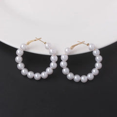 Boucles d'oreilles créoles en perles d'imitation pour femmes, élégantes, mode coréenne, accessoires d'oreille pour filles, couleur blanche, bijoux de mariage