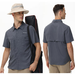 Chemises de pêche respirantes pour hommes, chemise de pêche Cargo décontractée à manches courtes UPF 50+, chemises tactiques boutonnées, chemisier pour l'extérieur