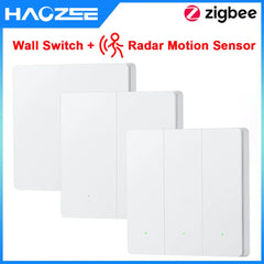 Haozee Zigbee – interrupteur mural intelligent + capteur de présence, prise électrique, aucun neutre, aucun condensateur requis, Assistant domestique Z2M