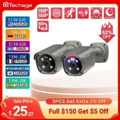 Techage UHD 4K 8MP 5MP sécurité POE caméra intelligente AI humain détecter extérieur bidirectionnel Audio IP caméra CCTV Surveillance couleur nuit