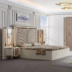 Ensemble de chambre King King King King avec miroir doré, meubles de chambre lumineux, élégant et surdimensionné, style turc, pas cher, luxe