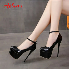 Aphixta 2024 offre spéciale fête Disco danse pompes femmes 5.5cm plate-forme ceinture boucle 16cm Super hauts talons fins pompes de mode