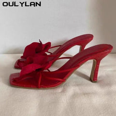 Oulylan talons hauts pantoufles décontracté été chaussures pour femmes de luxe femmes talons hauts sandales Style élégant fleur orteil