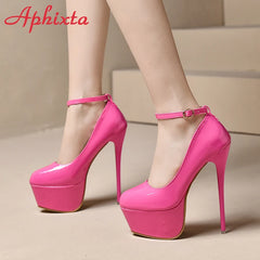 Aphixta 2024 offre spéciale fête Disco danse pompes femmes 5.5cm plate-forme ceinture boucle 16cm Super hauts talons fins pompes de mode