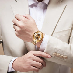 Belle montre de personnalité d'affaires en or montre à quartz décontractée à la mode