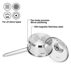 Mini casserole de cuisine en acier inoxydable 12cm/14cm, 0.6/0.9L Ltr avec couvercle en verre, Pot à soupe à Induction, marmite de cuisine domestique