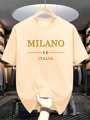 T-shirt manches courtes col rond homme, 100 coton, à la mode, décontracté, ample, grande taille, motif MILANO ITALIA imprimé, sport, été