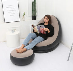 Canapé Gonflable avec Coussin de Pieds, Lit Flocage de Style Européen et Américain, Mobilier d'Extérieur, Chaise Simple Portable