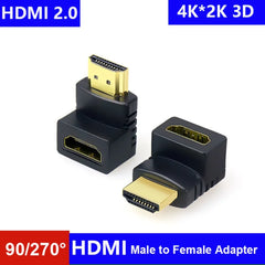 Adaptateur 4K compatible HDMI, adaptateur à angle droit de 90 degrés, convertisseur de connecteur coudé mâle à femelle de 270 degrés