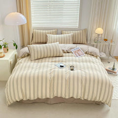 Parure de lit rayée pour enfants et adultes, style INS, double, reine, taille athlon, housse, drap plat, taie d'oreiller, linge de lit, couette, textile de maison