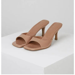 NewHigh talons chaussons pour femmes élégant décontracté bout carré pantoufles chaussures d'été Zapatos De Mujer femmes sandales De créateur 35-42