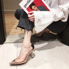 Chaussures de Mariage à Talons Hauts et Fins pour Femme Escarpins de Luxe en Strass, Bout Jolie tu, Transparent