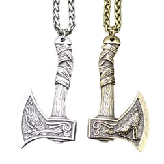 Collier rétro tendance pour hommes, pendentif Double face Viking Tomahawk, corbeau Prairie Wolf, accessoire en métal, bijoux de fête