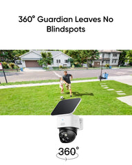 eufy SoloCam S340 Caméra de sécurité solaire Caméra extérieure sans fil 360 ° Surveillance sans points aveugles 2,4 GHz Wi-Fi sans frais mensuels