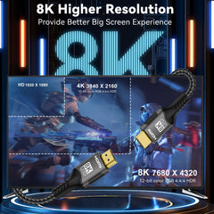 FDBRO 8K HDMI 2.1 câble 8K @ 60Hz 4K @ 120Hz 48Gbps EARC ARC HDCP Ultra haute vitesse HDR pour câble vidéo RTX PC projecteur d'ordinateur portable HD TV