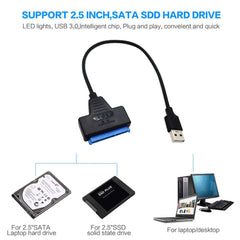 Câble USB 3.0 2.0 SATA 3, adaptateur Sata vers USB 3.0 jusqu'à 6 Gbps, prise en charge du disque dur SSD externe de 2.5 pouces, câble Sata III à 22 broches