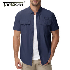 TACVASEN-Chemises de pêche de nuit UV pour hommes, chemise respirante à manches courtes, chemise de randonnée en plein air, chemises de pêche légères à séchage rapide