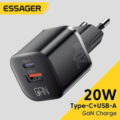 Essager 20W GaN USB Type C chargeur PD Charge rapide téléphone QC 3.0 chargeurs rapides pour iPhone 14 13 12 11 Pro Max Mini iPad Charge