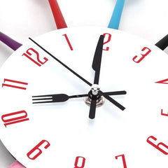 Horloge murale de cuisine, couverts créatifs modernes amovibles 3D cuillère de cuisine fourchette horloge murale miroir autocollant mural chambre maison