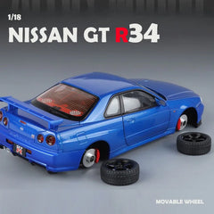 Grande taille 1/18 échelle Nissan GT-R R34 horizon alliage voiture modèle moulé sous pression jouet voiture pour garçons JDM voiture de course jouet cadeau passe-temps à collectionner