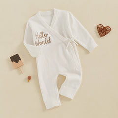 BloRequibetant-Barboteuse à manches longues avec broderie de lettres pour bébé, pull pleine longueur à col en V rond, combinaison d'automne