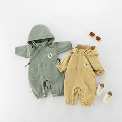 MILANCEL Barboteuse d'automne pour bébé de 0 à 2 ans, veste d'extérieur unisexe, combinaison décontractée à capuche Double couche, vêtements d'extérieur chauds pour tout-petits