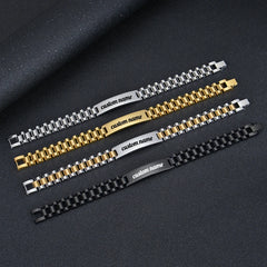 Bracelets d'identification personnalisés gravables en acier inoxydable pour hommes, plaque signalétique gravée personnalisée, Bracelets de barre d'identification d'identité pour Him19-21CM