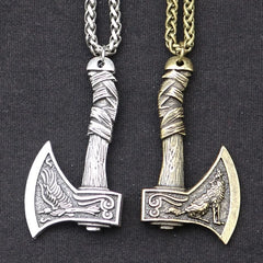 Collier rétro tendance pour hommes, pendentif Double face Viking Tomahawk, corbeau Prairie Wolf, accessoire en métal, bijoux de fête