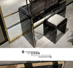 Combinaison de tabouret de coiffeuse de luxe léger italien, tabouret de maquillage de coiffeuse en bois massif de chambre post-moderne