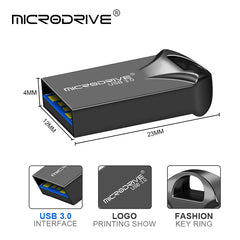 Clé USB 3.0 en métal haute vitesse, 16 go 32 go 64 go 128 go, clé USB étanche, Mini bâtons de mémoire avec porte-clés