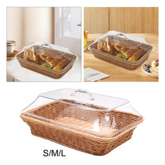 JxBasket tissé avec couvercle, panier de repas, panier de petit-déjeuner, panier en rotin pour salon, camping en plein air, pique-nique 73