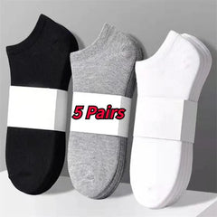 5 paires de chaussettes courtes respirantes pour hommes et femmes, chaussettes bateau décontractées, douces et confortables, couleur unie, noires et blanches