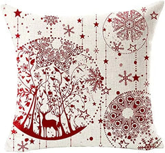 Taie d'oreiller en lin joyeux Noël, flocon de neige, boule, voiture rouge avec arbre, cerf, joyeux hiver, coussin de canapé, salon