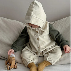 Ensemble barboteuse et chapeau en velours côtelé pour bébé garçon et fille, costume imbibé de glaçure pour tout-petits, vêtements d'automne et d'hiver