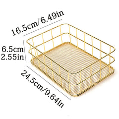 Panier de rangement en fer et métal doré de Style nordique, support multifonctionnel de bureau pour articles divers, boîte de rangement de bijoux