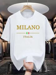 T-shirt manches courtes col rond homme, 100 coton, à la mode, décontracté, ample, grande taille, motif MILANO ITALIA imprimé, sport, été