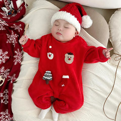 Barboteuse de noël pour bébés garçons et filles, combinaison épaisse de dessin animé père noël cerf, vêtements d'automne et d'hiver pour nouveau-nés