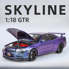 Grande taille 1/18 échelle Nissan GT-R R34 horizon alliage voiture modèle moulé sous pression jouet voiture pour garçons JDM voiture de course jouet cadeau passe-temps à collectionner