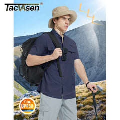TACVASEN-Chemises de pêche de nuit UV pour hommes, chemise respirante à manches courtes, chemise de randonnée en plein air, chemises de pêche légères à séchage rapide