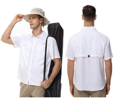 Chemises de pêche respirantes pour hommes, chemise de pêche Cargo décontractée à manches courtes UPF 50+, chemises tactiques boutonnées, chemisier pour l'extérieur