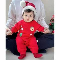 Barboteuse de noël pour bébés garçons et filles, combinaison épaisse de dessin animé père noël cerf, vêtements d'automne et d'hiver pour nouveau-nés