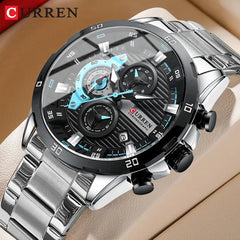CURREN montres en acier inoxydable pour hommes mode créative cadran lumineux avec chronographe horloge mâle montres décontractées