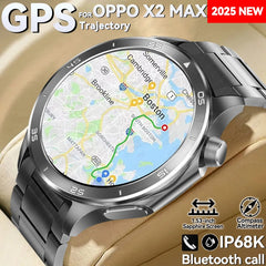 Pour OPPO X2 GPS montres intelligentes homme 360*360 AMOLED écran fréquence cardiaque Bluetooth appel IP68 étanche boussole sport Smartwatch 2025