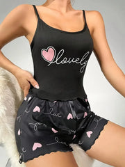 Ensemble pyjama en soie de lait pour femmes, Camisole et short imprimés, deux pièces, vêtements de maison confortables, tenue de détente Sexy, été