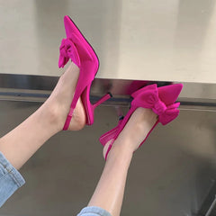 2025 été marque femmes Slingback sandales chaussures à talons mode nœud papillon bout pointu sans lacet dames robe élégante pompes chaussures