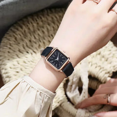 Montre-bracelet numérique Shoous avec bracelet en cuir pour femme, montre à quartz pour femme, horloge décontractée, cadeau habillé, 2024
