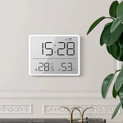 Horloge murale numérique mince avec alarme LCD, affichage de la température et de l'humidité, support adhésif pour horloge électronique de cuisine multifonctionnelle