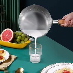 Casserole en acier inoxydable, manche en bois massif avec crochet, poêle à Sauce polyvalente avec becs verseurs, marmite à Sauce, marmite de cuisson