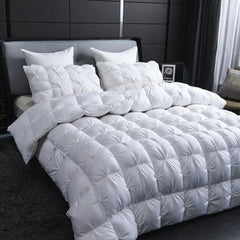Couette en duvet d'oie blanche chaude d'hiver épaisse couverture de lit de pain 3D luxe pincement plissé remplissage pour couettes simple Double couette