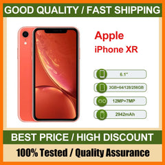 Original utilisé Apple iPhone XR débloqué 4G téléphone portable Face ID 6.1 "64/128/256GB ROM 12MP IOS NFC caméra Hexa-core Smartphones